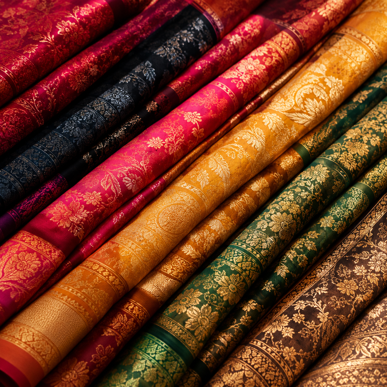 Colourful silk fabrics